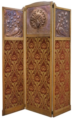 Lot 525 - Pearson (John, 1859-1930, style of). An Arts & Crafts tri-fold screen, circa 1900