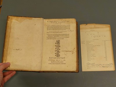 Lot 278 - Lucretius  De Rerum Natura, libri VI, Paris: Jean Bienné, 1570
