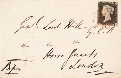 Lot 411 - Penny Black. An envelope front with a 1d Black SF, c. 1840