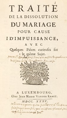 Lot 356 - [Bouhier de Savigny, Jean]. Traité de la dissolution du mariage..., 1735..., and others