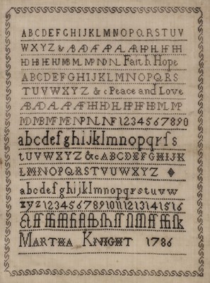 Lot 448 - Sampler. A blackwork sampler by Martha Spriggs, née Knight, 1786