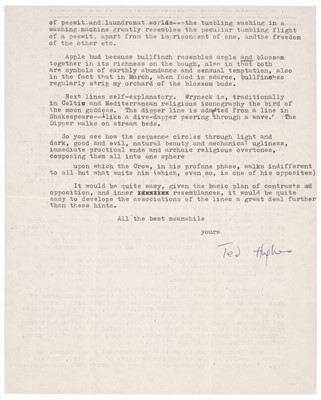 Lot 752 - Hughes (Edward James, 1930-1998). Typed Letter Signed 'Ted Hughes', Court Green