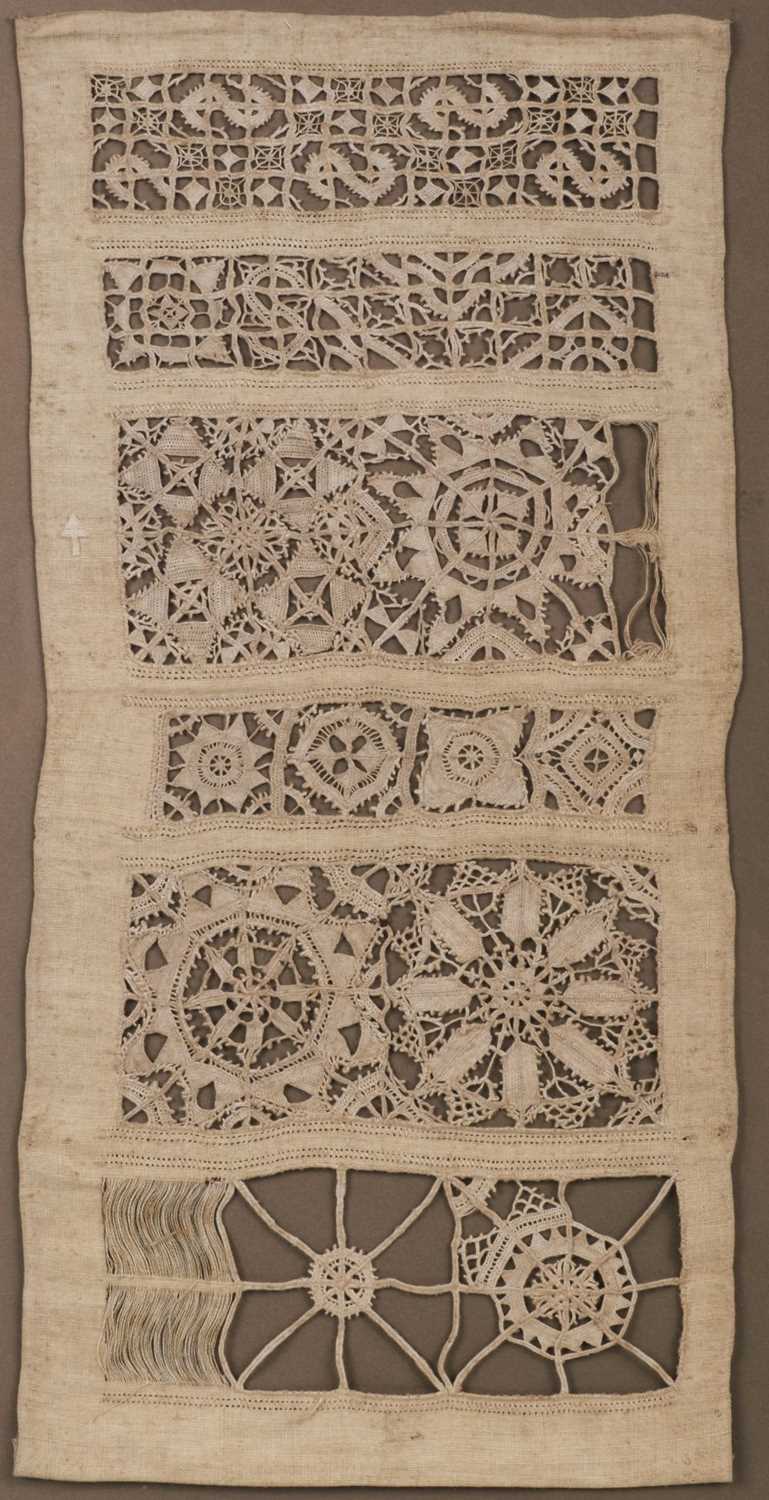 Reticella Renaissance Lot 452 - Sampler. A reticella lace band sampler, mid