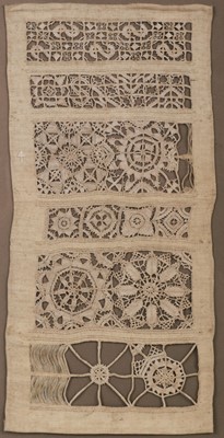 Lot 452 - Sampler. A reticella lace band sampler, mid 17th century