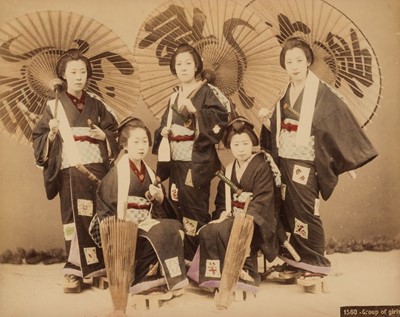 Lot 105 - Japan. A group of 5 young Japanese women with umbrellas, c. 1880