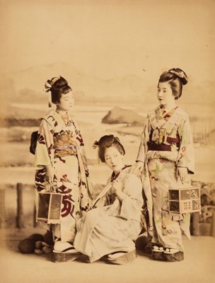 Lot 102 - Japan. A group of 3 Japanese girls in traditional dress, c. 1880