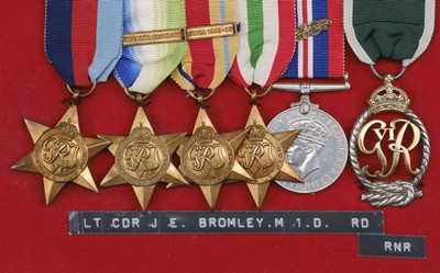 Lot 56 - Naval Medals. A group of six medals attributed to Lieutenant Commander J.E. Bromley, Merchant Navy