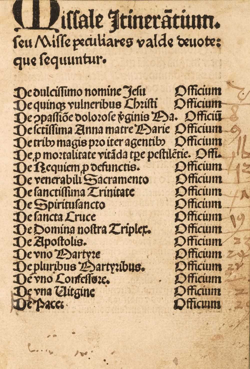 Lot 253 - Missal Abridgement. [Evagatorium] Missale Itinera[n]tium. Cologne, 1505