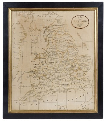 Lot 435 - Embroidered Map. A Map of England, worked by Sarah Fryer, York School, 1812