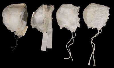 Lot 428 - Clothing. A muslin bonnet belonging to Martha Spriggs (1777-1866), & other bonnets