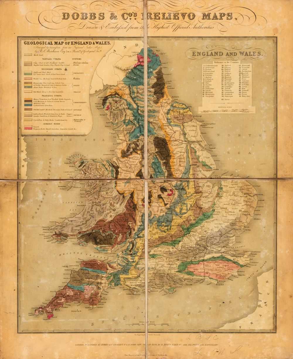 Lot 132 - England and Wales. Geological Map of England & Wales. London: Dobbs & Co., [1843]