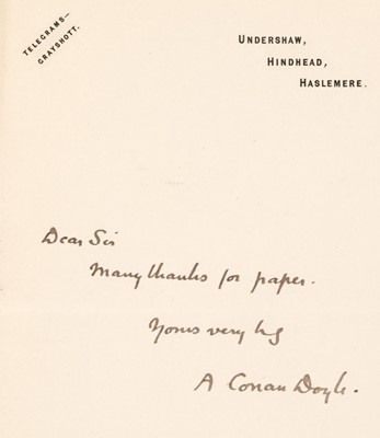 Lot 355 - Doyle (Arthur Conan, 1859-1930), Autograph Letter Signed, 'A. Conan Doyle'