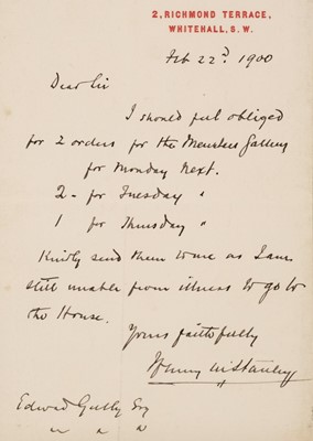 Lot 359 - Stanley (Henry Morton, 1841-1904). Autograph Letter Signed, 'Henry M. Stanley', 1900