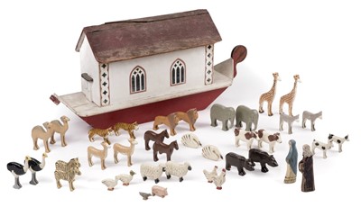 Lot 494 - Noah's Ark. A wooden Noah's ark, circa 1930, wooden construction ark with painted decoration