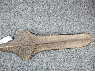 Lot 274 - Tribal Art. A Fijian hardwood paddle-shaped war club (Kinikini), circa 1850
