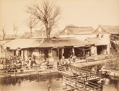 Lot 10 - China. Zig Zag Bridge in front of Woo Sing Ding Tea House, Shanghai, c. 1870
