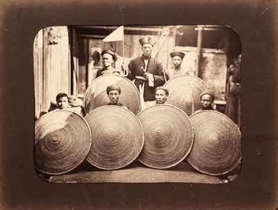 Lot 49 - China. Courtyard with soldiers holding rattan shields and an official with his hand on his sword, by William Saunders...