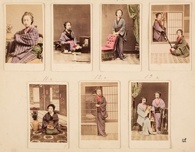 Lot 69 - Japan. A group of 7 hand-coloured cartes de visite of Japanese women, c. 1870