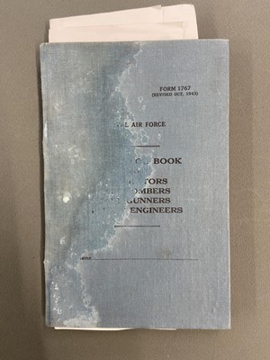 Lot 450 - Log Book. WWII RAF Log book kept by Air Gunner B.W. Ronald, 180 Squadron