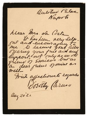 Lot 371 - Caruso, Dorothy (1893 -1955), Autograph Letter Signed, ‘Dorothy Caruso’, 1921