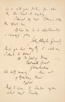 Lot 351 - Symonds, John Addington (1840-1893), Autograph Letter Signed, ‘John Addington Symonds’