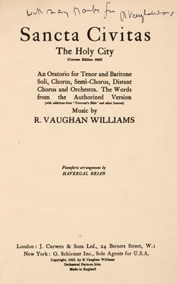 Lot 372 - Vaughan Williams (Ralph, 1872-1958). Sancta Civitas, London: J. Curwen & Sons, [1925]