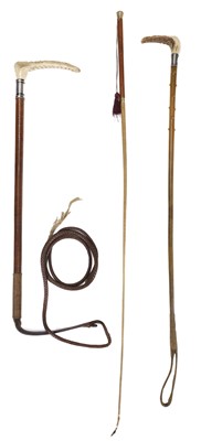 Lot 447 - Riding Whip. A silver-mounted rhino horn hunting crop, 1873 & 2 others