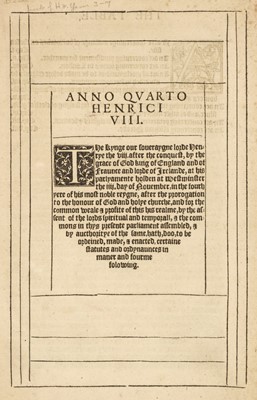 Lot 270 - Henry VIII Acts of Parliament. Anno Quarto Henrici VIII...., circa 1556-60