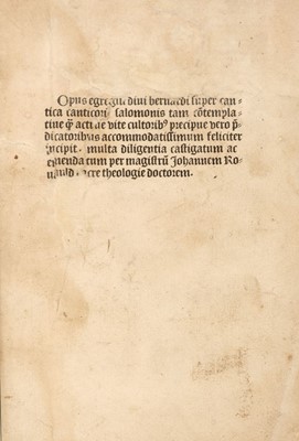 Lot 244 - Bernard of Clairvaux. [Sermones super cantica canticorum], Paris, 1494