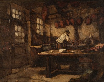 Lot 140 - Couture (Thomas, 1815-1879). Interior of a Kitchen, oil on canvas