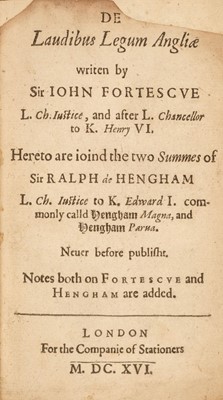 Lot 316 - Fortescue (John). De laudibus legum Angliae..., 1616