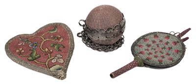 Lot 455 - Sewing. An 18th century girdle pin cushion ball, & 2 other items