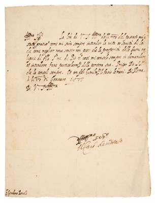 Lot 238 - Pope Sixtus V (1521-1590). Letter Signed, Rome, 17 January 1573 [1574]