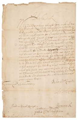 Lot 243 - Charles II (1630-1685). Document Signed, ‘Charles R’, Whitehall, 13 July 1670