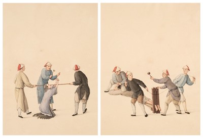 Lot 173 - Chinese Export School. A trio of watercolours, mid 19th century, watercolour on paper