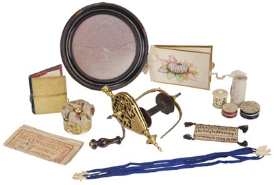 Lot 446 - Miniature. A collection of miniature, sewing, needlework, and miscellaneous items, 18th/19th century