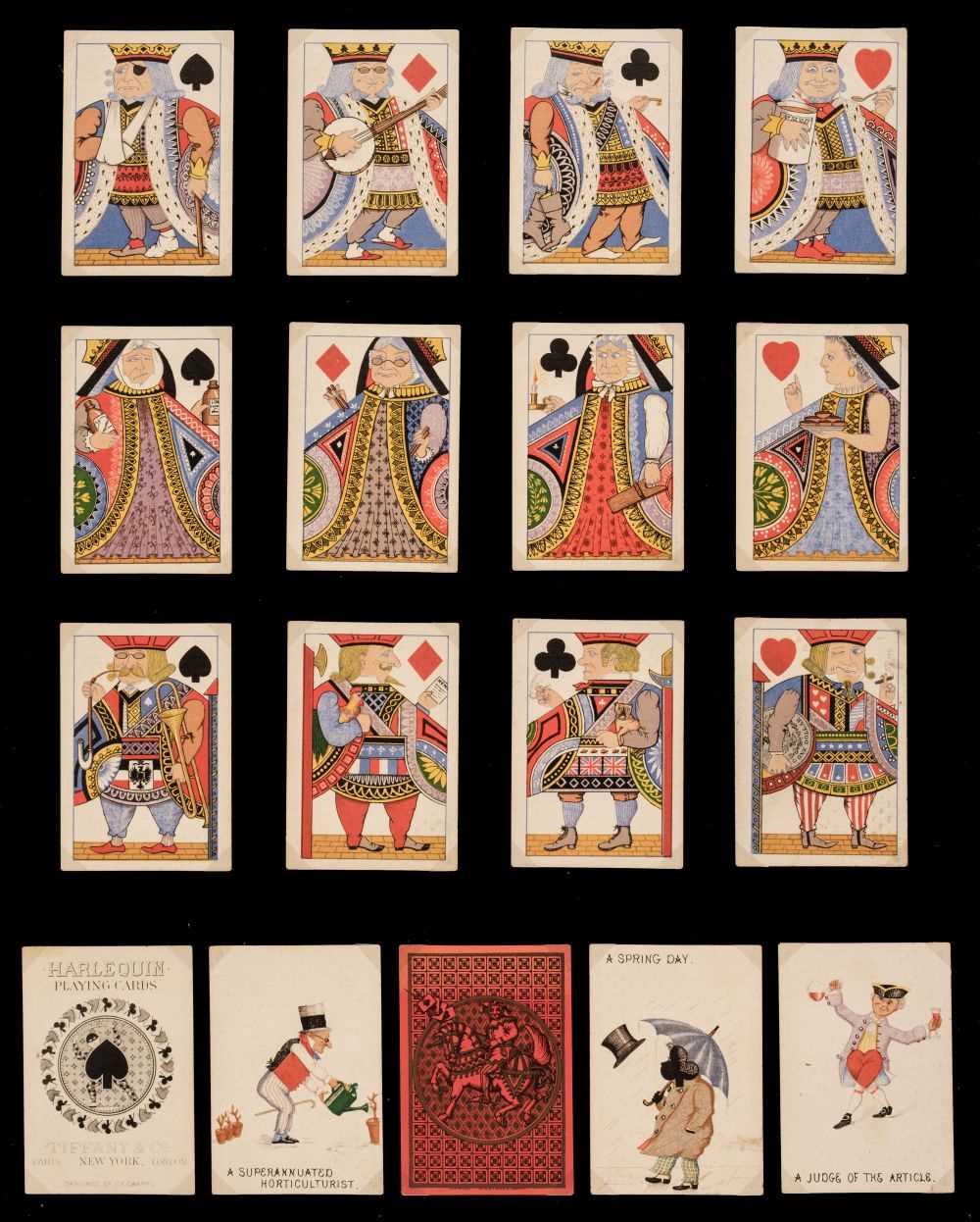 Lot 511 - American transformation cards. Tiffany Harlequin playing cards, C.E. Carryl for Tiffany & Co., 1879