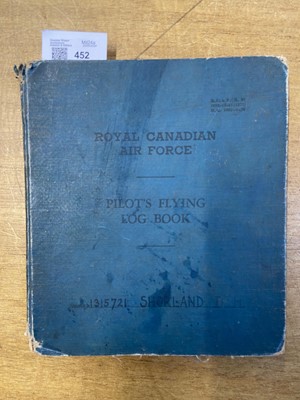 Lot 452 - Log Book. WWII Royal Canadian Air Force log book kept by Flying Officer D.H. Shorland
