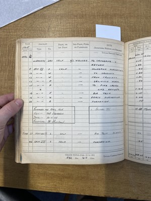 Lot 452 - Log Book. WWII Royal Canadian Air Force log book kept by Flying Officer D.H. Shorland