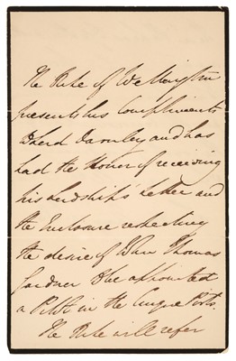 Lot 329 - Wellesley (Arthur, 1769-1852). Autograph Letter Signed in the third person, 30 May 1831