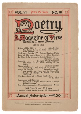 Lot 813 - Eliot (T. S.) Poetry. A Magazine of Verse, 3 issues, June 1915-September 1916