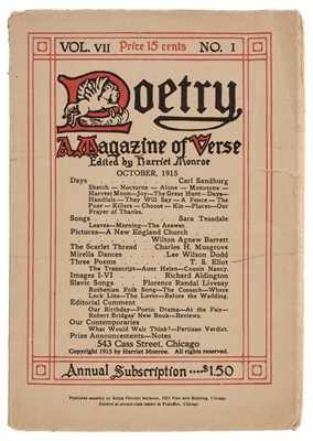 Lot 813 - Eliot (T. S.) Poetry. A Magazine of Verse, 3 issues, June 1915-September 1916