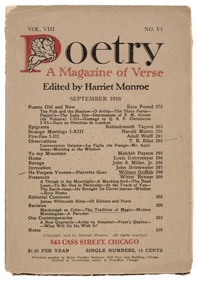 Lot 813 - Eliot (T. S.) Poetry. A Magazine of Verse, 3 issues, June 1915-September 1916