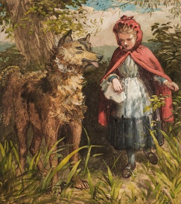 Lot 558 - Greenaway (Kate, 1846-1901). Little Red Riding Hood and the Wolf, watercolour on paper