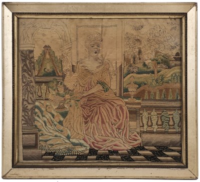 Lot 490 - Embroidered Picture. Portrait of Queen Anne (1665-1714), British, early 18th century