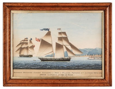 Lot 210 - Maritime. Schooner Sovereign - London Entering the Port of Palermo..., 1832