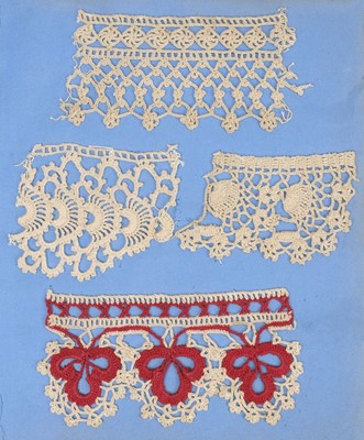 Lot 505 - Lace Samples. Two crochet sample books, early 20th century, and other items related