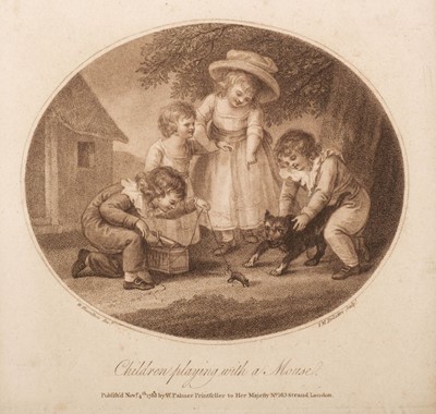 Lot 186 - Delattre (Jean Marie). Children playing with a Mouse [and] Children feeding Chickens, 1788