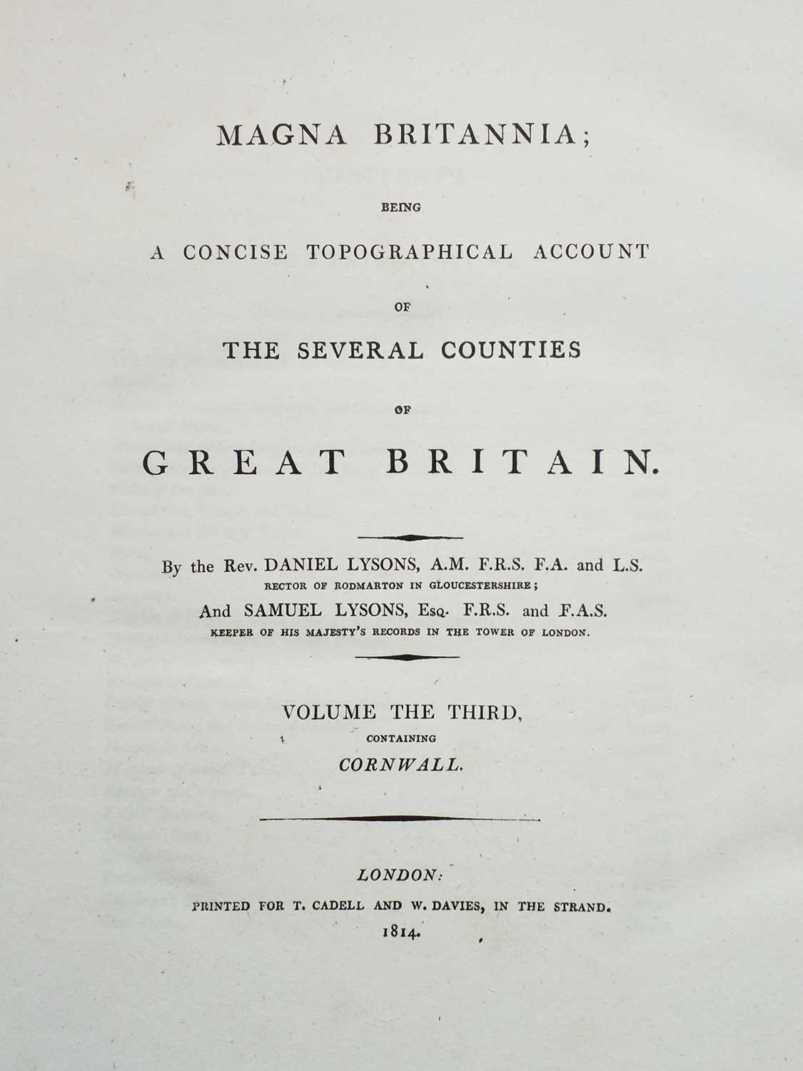 Lot 51 - Lysons (Daniel & Samuel). Magna Britannia... vol. 3 only, Cornwall, 1814