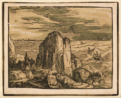 Lot 31 - Goltzius (Hendrick, 1558-1617). Cliff on a Seashore, 1597-1600, chiaroscuro woodcut